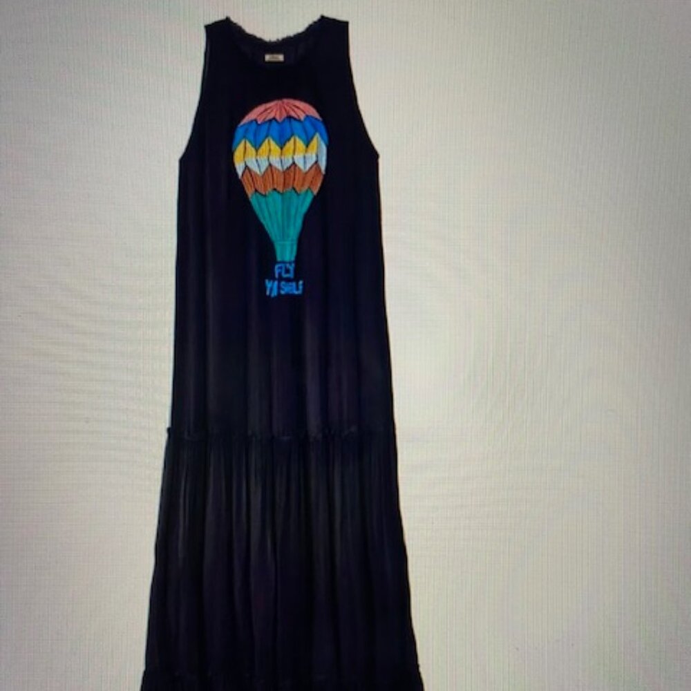Me369  Black fly-ya-self maxi 100% viscoze/sheer  dress Size M-L